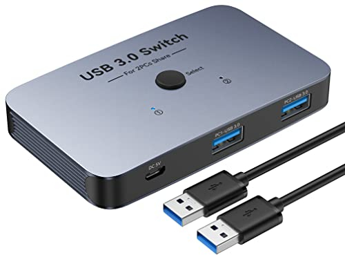 USB 3.0 Switch, ABLEWE Aluminium KVM-Switch für 2 Computer, teilt 4 USB-Geräte wie PC-Drucker, Scanner, Maus, Tastatur, inklusive 2 USB-3.0-Kabeln