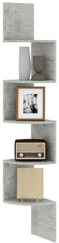 HOMCOM Étagère d'angle Murale Zigzag 20L x 20l x 126H cm Gris | Étagère de Rangement, 5 Niveaux, Bois