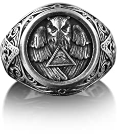 BySilverStone Jewelry Silberring Herren – Auge Der Vorsehung Eule Herren-Silberring, Siegelring Mit Freimaurer-Gravur Für Herren, Oxidierter Freimaurer-Ring Für Ehemann, Freimaurer-Ring Für