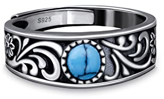 PHNIBIRD Ringe Herren mit Türkis Stein Silber 925 Verstellbarer Unisex Vintage Ringe Geschenk Für Herren (19mm)