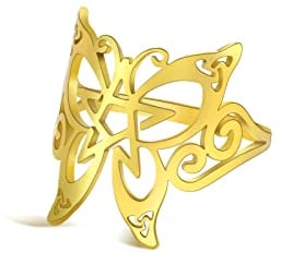 TEAMER Edelstahl Schmetterling Pentagramm Ring Keltischer Pentagramm Ring Wicca Pagan Amulett Schmuck für Frauen Männer (10, Stil 1 - Gold)