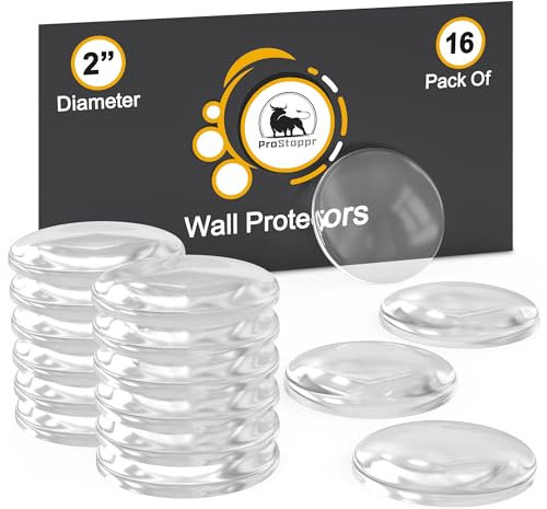 Door Stoppers Wall Protector 1.57” (16 Pack) - Clear Door Bumpers with Strong Adhesive Glue - Shock Absorbent and Discreet Wall Protectors from Door Knobs