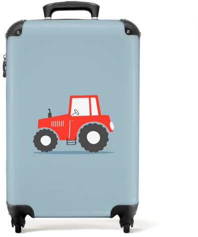 NoBoringSuitcases© Koffer Junge Handgepäck Hartschalenkoffer Klein Trolli | 55x35x20 cm - Kinder - Bauernhof - Traktor - Fahrzeuge - Rot