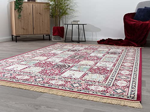 Steffensmeier Kurzflor Teppich Riad | Wohnzimmer | Orient | Pflegeleicht | Felder Rot, Größe: 67x105 cm
