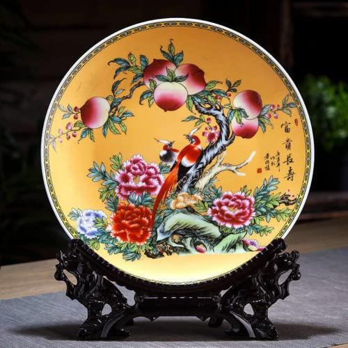 XIALON Plato de porcelana antigua china Qing Qianlong Famille Rose Longevity Wealth de 26 cm