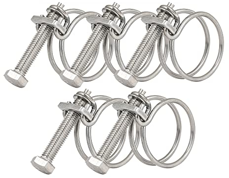32-36mm Double Wire Hose Clamps, 201 Stainless Steel Hose Clips, Universal Plumbing Pipe Tube Fastener Adjustable Hose Hoop (Pack of 5)