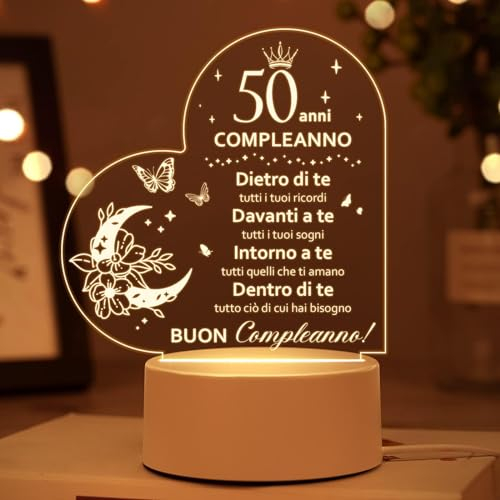 Vetbuosa Regalo 50 Anni Compleanno - Luce Notturna per Donna, Mama, Papa, Nonna, Sorella, Amica - Idee Regalo