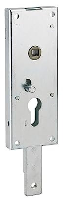 Serratura per porta basculante 1 punto in basso, a cilindro europeo, per garage, 60x160mm, quadro 7mm, zincato - THIRARD