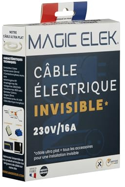 MAGIC ELEK - Câble électrique invisible ultra plat 10M 230V/16A – 3 LIGNES - disparaît sous peinture, papier peint, carrelage… Fini les goulottes passe câble…