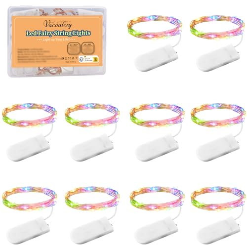 LED Lichterkette mit Batterie 1M 10 LED Lichterkette Batterie 10 Stück Mini Lichterkette mit Batterie Kupfer Lichterkette für Innen Außen Weihnachten Halloween(Bunt)