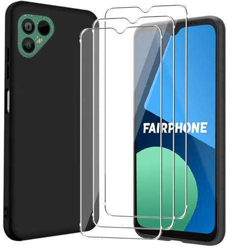 CONAPIKA Hülle für Fairphone 4 mit 3 Stück Schutzfolie, Weiches TPU Matte Textur Anti-Kratzer Schutzhülle Ultra Dünn Anti-Fingerabdruck Stoßfeste Anti-Rutsch Handyhülle Bumper Case,Schwarz