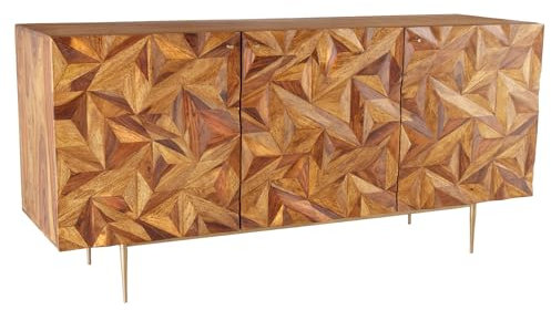 riess-ambiente.de Massives Sideboard Alpine 150cm Sheesham Stone Finish Metall matt Gold
