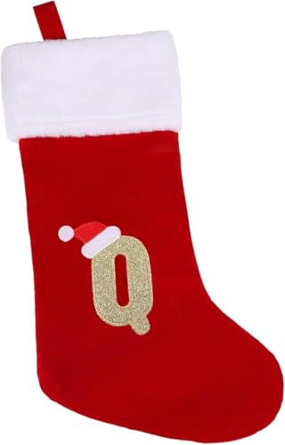 VEYLIN Christmas Stockings with Letters Embroidered Stockings Christmas 20 Inch Stockings with Letters, Plush Christmas Stockings Christmas Stockings for Kids/Adult Red Letter(Q)
