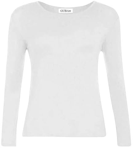 GUBA® Girls T Shirt Long Sleeve Top Kids Plain Basic Uniform T-Shirt Crew Neck Tee Size 5-13 Years (11-12 Years, White)
