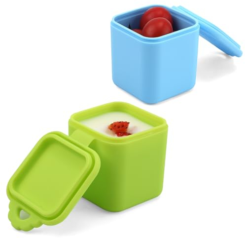 LUTER 2 Piezas Recipientes para Salsas para OmieBox Lonchera, a Prueba de Fugas Vasos para Salsa Pequeños Silicona Recipientes para Condimentos con Tapas para Escuela Picnic Viajes (Azul, Verde)