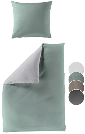 liebling Renforcé Bettwäsche lind grün, 1 x Bettbezug 155 x 220 cm + 1 x Kissenbezug 40 x80, Bettzeug aus 100% seidig weicher Baumwolle, 60 Grad, Ökotex Made in Green