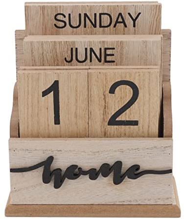 Ewiger Schreibtischkalender aus Holz, Schöner Wiederverwendbarer Retro-Tischkalender mit Handbemalten Holzblöcken, für Zuhause und Büro
