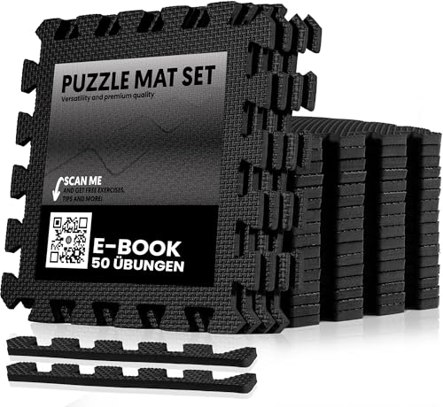 unycos - Esterilla Fitness Puzzle para Suelo de Gimnasio【30x30x1 cm】 Set de Protección de Espuma EVA, 20 Losas, Alfombra Expandible, Tatami para Pisos | Impermeable, No Tóxica (Negro)
