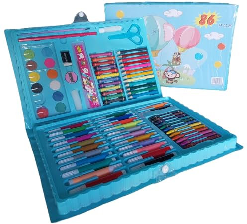 Descubre el Universo Creativo con el Estuche Maletín Superartista: Kit Completo de 86 piezas. Arte para Niños y Niñas, Desarrollando Imaginación y Talento a través de Pintura y Dibujo (Azul niño)