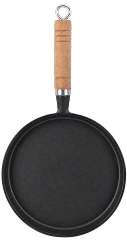 Jenngaoo Pre-Seasoned Cast Iron Skillet, 20 cm (8 Inch), Induction Hob | Naturally Non-Stick, PFOA and PTFE Free, Solid Wood Handle, for Gas Induction Camping, Black
