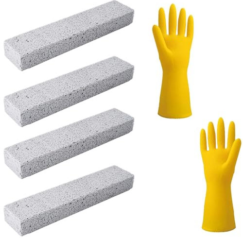 Piedra pómez de limpieza ecológica – Juego de 5 piedras de limpieza para inodoros, piedra abrasiva crepiere, piedra pómez WC, reutilizable, bloque de limpieza, guantes, para barbacoa, rejillas, WC