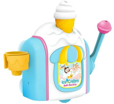 Foam Cone Factory – Seifenblasen-Eiscreme-Maker-Badespielzeug, Schaummacher-Badespielzeug, Badeblasenmaschine für Kinder, Wasser-Badewannenspielzeug mit 4 Eistüten, Badeblasen-Maker für Badewanne, Was