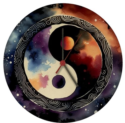 speecheese Yin und Yang Aquarell Wanduhr Symbol für Balance und Harmonie schwarz-weißer Kreis Gegensätze vereint