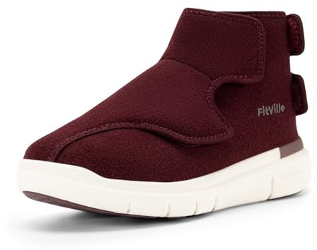 FitVille Extra Breiter Winterstiefel Damen Winterschuhe mit Klettverschluss Warme Winterboots Rutschfeste Pflegeschuhe Gesundheitschuhe Gefütterte Winter Shoes Senioren Weinrot EU 37 X-Weit