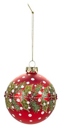 NUVOLE DI STOFFA Set 4 Palline Sfere per Albero Natalizio, Palle in Vetro con decori Cartolina di Natale, Vintage D8 cm 10 Varianti (1pz) F