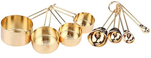 8-teiliges Edelstahl-Messbecher-Löffel-Set mit Waage, Heim- und Küchen-Backzubehör (Gold)