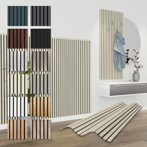 HEXIM Akustikpaneele 138,5x60cm - flexible Lamellenwand Holz MDF Wandpaneele Lamellenverkleidung Wandverkleidung Innendekoration schalldämmend (8 Paneele / 6,64 m² Palomino - APH01)