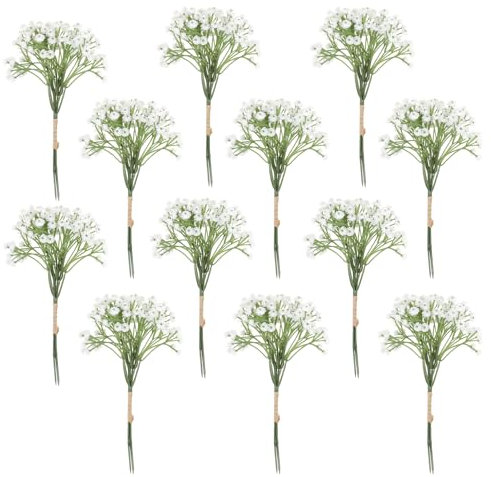 Gypsophila, fiori artificiali, 12 pezzi, gypsophila, fiori artificiali, gypsophila, ghirlande di velo artificiali, per matrimoni, bouquet da sposa, feste, decorazione per la casa (bianco)