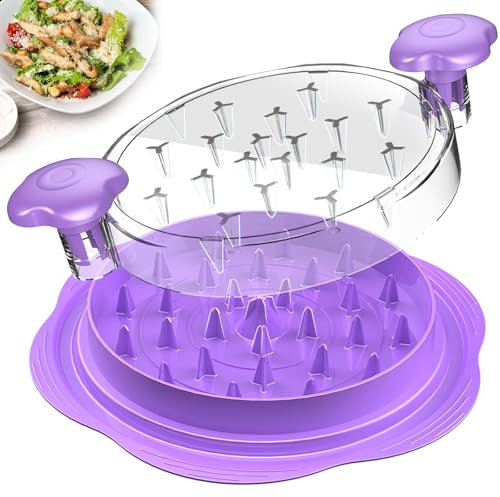 Chicken Shredder Large Chicken Breast Shredder Tool Twist with Brush and Fork, Visible Meat Shredder Machine, Anti-Slip Strip, Ergonomic Handle, BPA Free, Pork Beef Chicken(Purple)