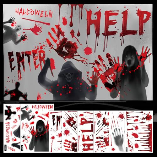 GWAWG Calcomanías de ventana de Halloween, decoraciones de ventana de Halloween, huellas de manos sangrientas, calcomanías grandes para decoración de ventana, pared, casa embrujada, fiesta, decoración