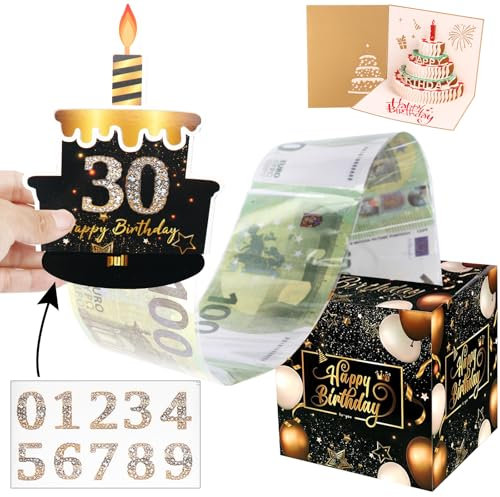HUMTEOXI Geldgeschenke Geburtstag Überraschungsbox, DIY Geldgeschenk mit 3D Geburtstag Grußkarten Happy Birthday Geschenkbox für Kinder und Erwachsene, Eltern, liebe Menschen (Schwarz)