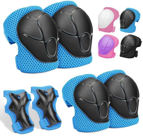 Ginocchiere per bambini, 6 in 1 per skateboard, pattini in linea, hoverboard, bicicletta (Blu)