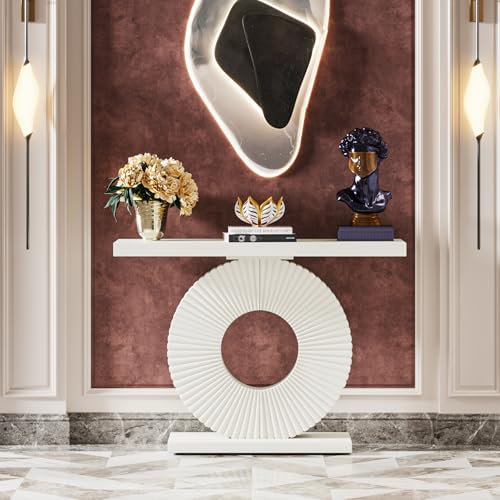 Tribesigns Console Table, Hall table with a round, flower-shaped base Console & Sofa Tables | Hallway Furniture | Slim Entryway Table |100 x 30 x 79 cm, white