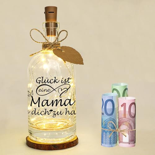 Seutgjie Mama Geschenk, Mutter Geschenk für Mama zum Geburtstag Weihnachten Muttertag Geldgeschenke LED Flaschenlicht Originelle Personalisiertes Geschenk