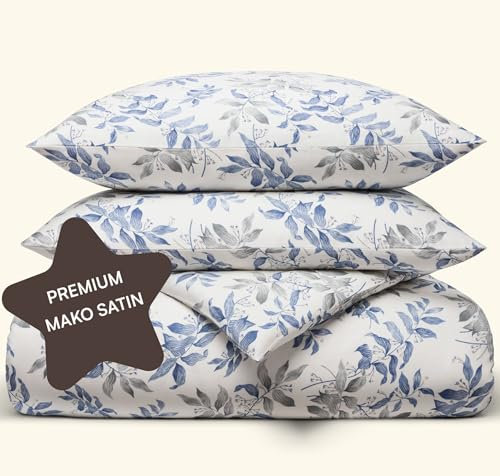 Amqua Mako Satin Bettwäsche 135x200 cm | Satin Bettwäsche Set mit Floral Blumenmuster | Aesthetic Hotelbettwäsche CARA