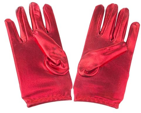 GMBYLBY Lederhandschuhe für Kinder, Partyhandschuhe, kurze Handschuhe, schimmernde Uniform-Fäustlinge, Bühnenauftritte, rot, M