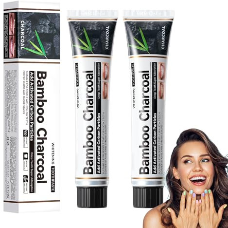 Eazerom 02 Dentifrice au Charbon Actif Dents Blanches, 2pcs Dentifrice au Charbon Noir Blanchiment des Dents,Dentifrice Blanchissant les Dents au Charbon Actif Noir,Charbon de Bambou