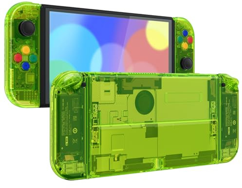 eXtremeRate DIY Carcasa Transparente para Nintendo Switch OLED Accesorios, Incluye Placa Trasera & Botones Soporte & Funda Protectora para Joycons, NO Incluye Controlador, Cristal Lima Verde