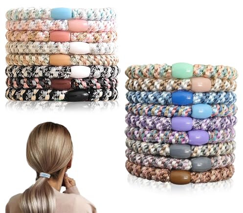 17 Stück Haargummi Damen HXC Haargummis Mädchen Elastische Zopfgummis Ohne Metall Geflochten Haargummi Armband für Damen für Dünnes Dickes Mittleres Langes Haar (Blau-Mehrfarbig)