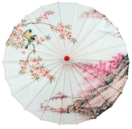 LIbgiubhy Parasols orientaux élégants avec cadre en bambou - Parapluies en papier huilé pour mariages et cosplay, D
