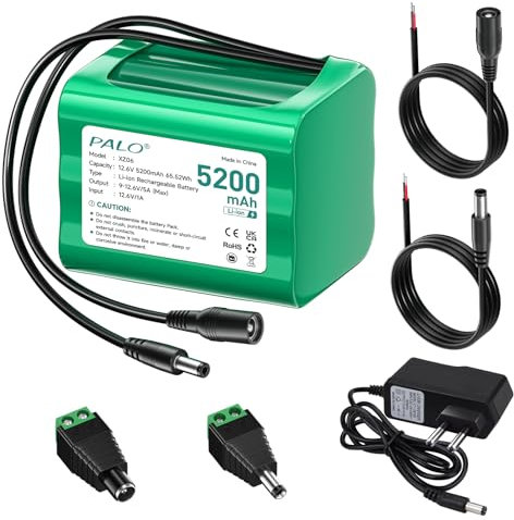 Palogreen 12.6V 5200mAh DC Batteria agli ioni di litio ricaricabile per 12V Apparecchi,Batteria per strisce LED, lettori MP3, router, DVD portatili, droni, luci da pesca, videocamera, DIY