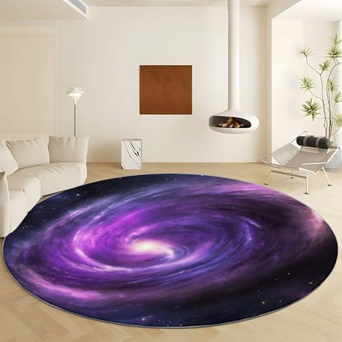60 cm Runder Rutschfester Teppich, Lila Galaxie Nebelstern Waschbarer Runder Rugs, Traumgalaxie Runde Teppich für Küche, Waschraum, Wohnzimmer, Esszimmer