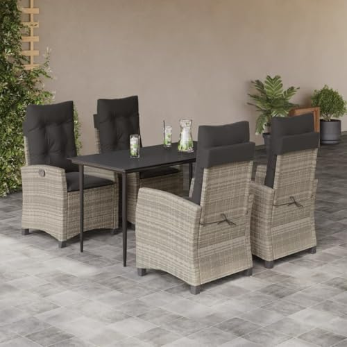LAPOOH Set Comedor de jardín 5 pzas Cojines ratán sintético Gris Claro, Conjunto Mesa Y Sillas Jardin, Mesa Terraza Exterior Y Sillas, Conjunto Terraza, Muebles Jardin Exterior - 3212845