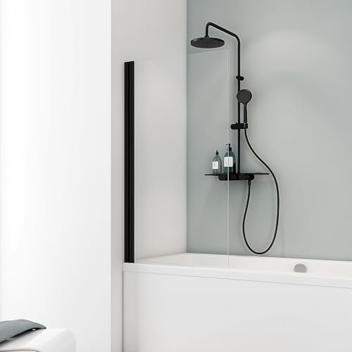 Schulte Duschwand Berlin, 70 x 130 cm, 5 mm Sicherheitsglas Klar hell, Mattschwarz, Duschabtrennung für Badewanne