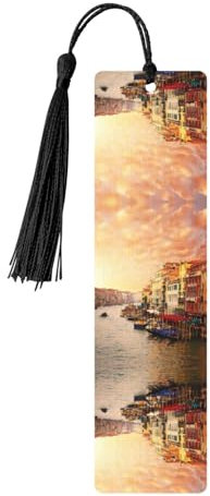 Schöne Lesezeichen aus Holz mit Kanalansicht von Venedig, für Männer und Frauen, Geschenke für Erwachsene, Lesezeichen zum Lesen und Lernen, 5 Stück