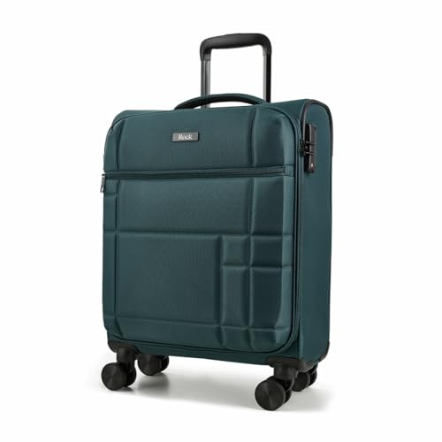 Rock Tokyo Small 33L Soft Shell Cabin Suitcase - Green | Streamline Design - Telescopic Handle - Front Pocket - 8 Wheels - Integrated TSA Lock - Lightweight - 55x40x20cm - 2.4kg